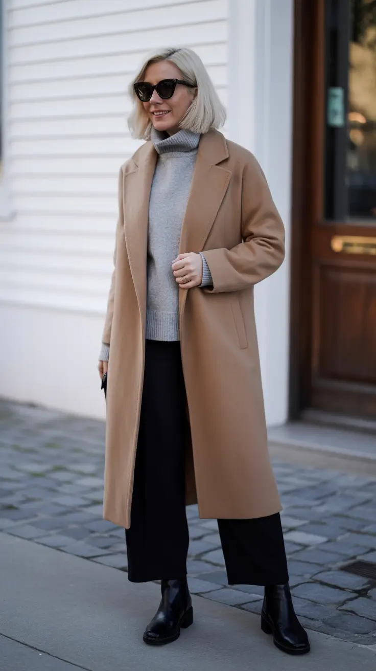Outfits for Women Over 40 Winter 2025 - 2026 - Camel and Gray Minimalism for Work Days