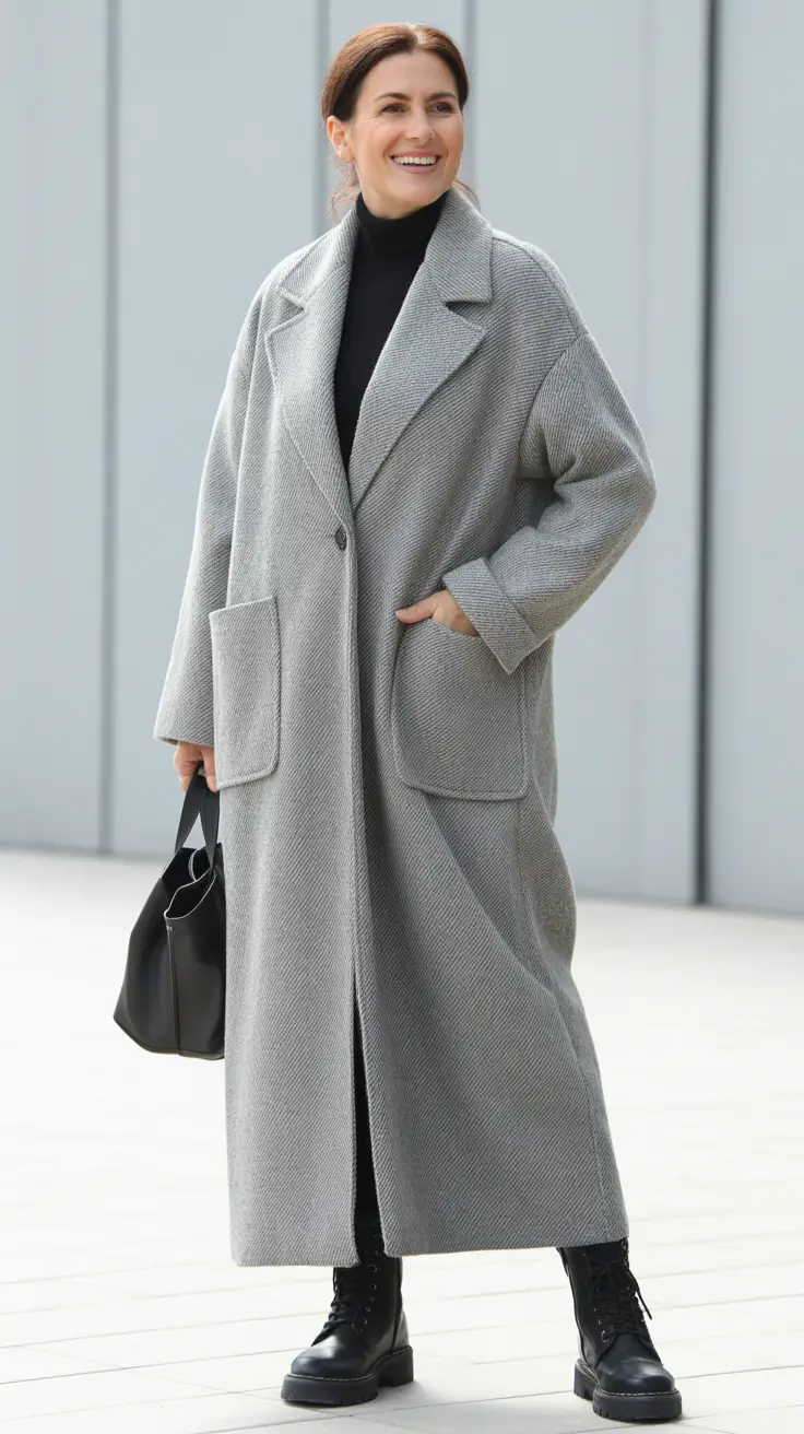 Outfits for Women Over 40 Winter 2025 - 2026 - Oversized Herringbone and Rugged Lace-Up Boots