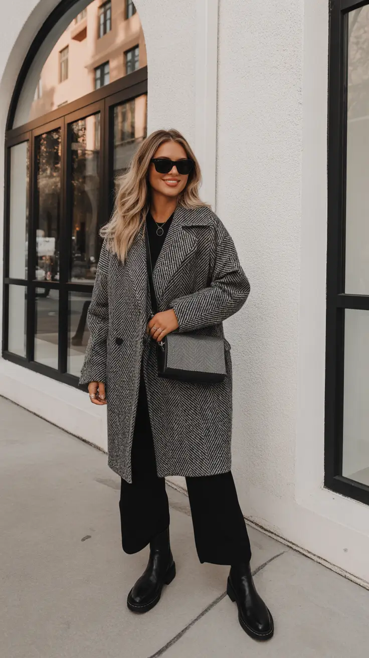 Outfits for Women Over 40 Winter 2025 - 2026 - Charcoal Herringbone with All-Black Base
