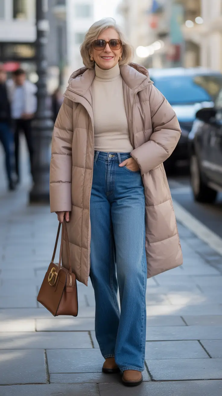Outfits for Women Over 60 Winter 2025 2026 - Puffer and Denim - Weekend Uniform, Elevated