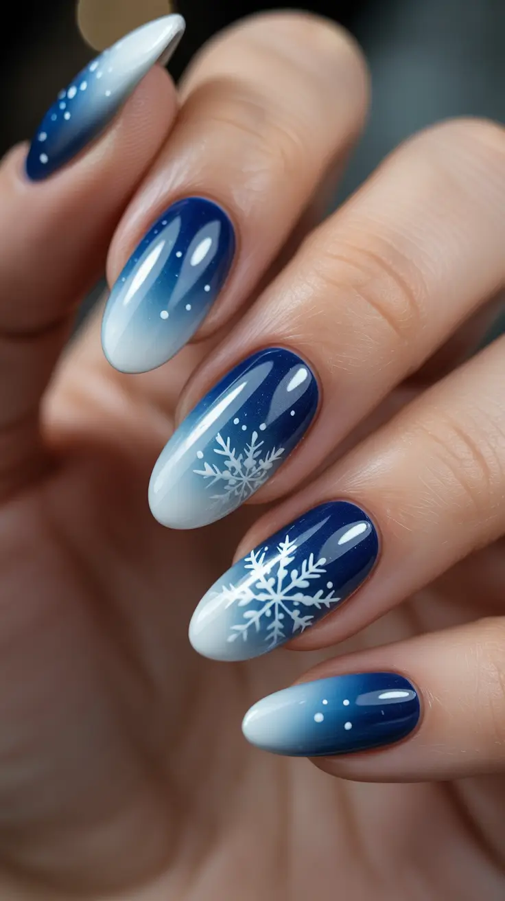 Best Blue Nails Winter 2025 2026 - Snowfall Ombre - Navy to White