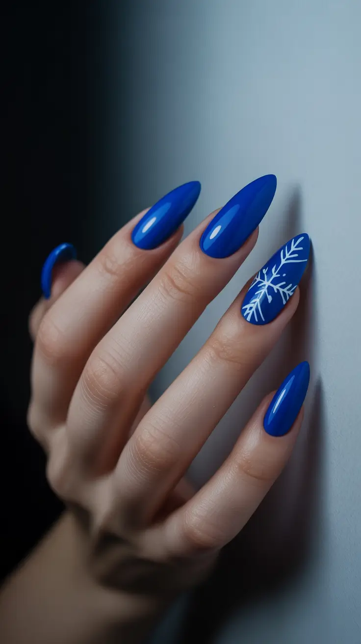 Best Blue Nails Winter 2025 2026 - Cobalt Statement With a Lone Flake