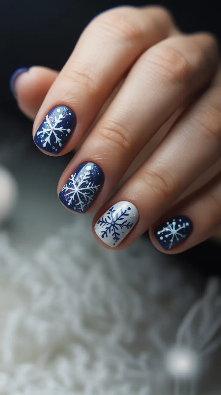 Best Blue Nails Winter 2025 / 2026 - Snowy Constellations on Short Navy