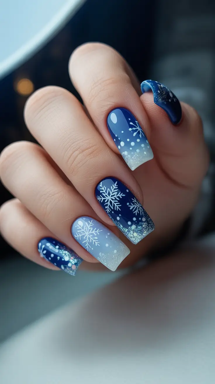 Best Blue Nails Winter 2025 / 2026 - Ombre Snowdrift French with Sparkle Banks