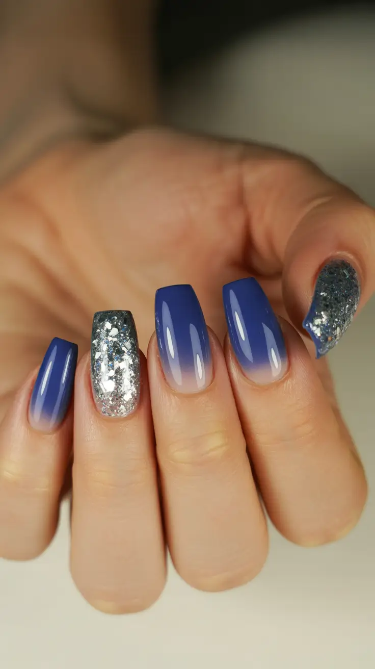 Best Blue Nails Winter 2025 / 2026 - Periwinkle Fade with Foil-Silver Accents