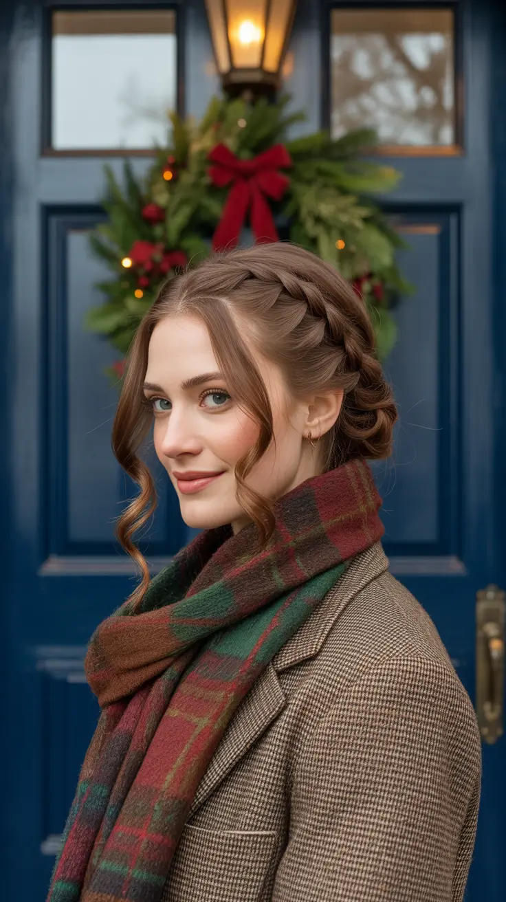 Christmas Hairstyles 2025 - Milkmaid Braid Crown With Soft Face Tendrils