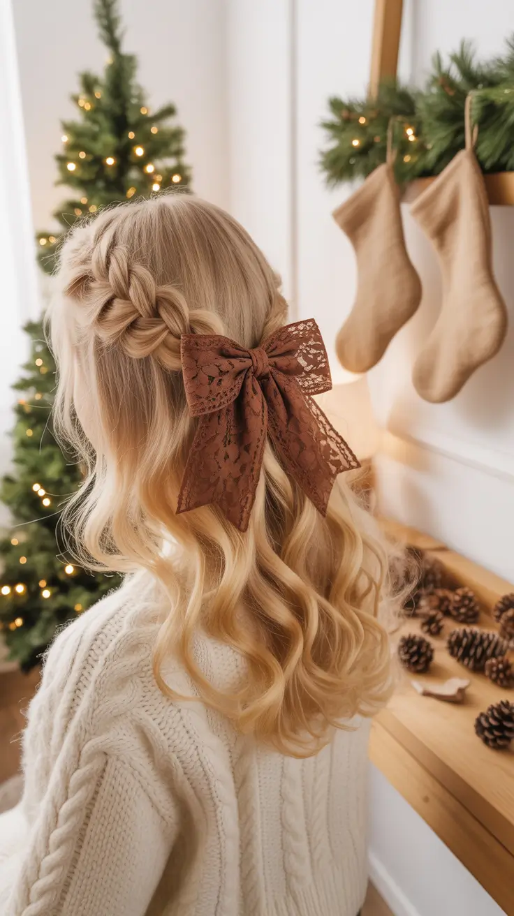Christmas Hairstyles 2025 - Lace-Bow Half-Up Braid