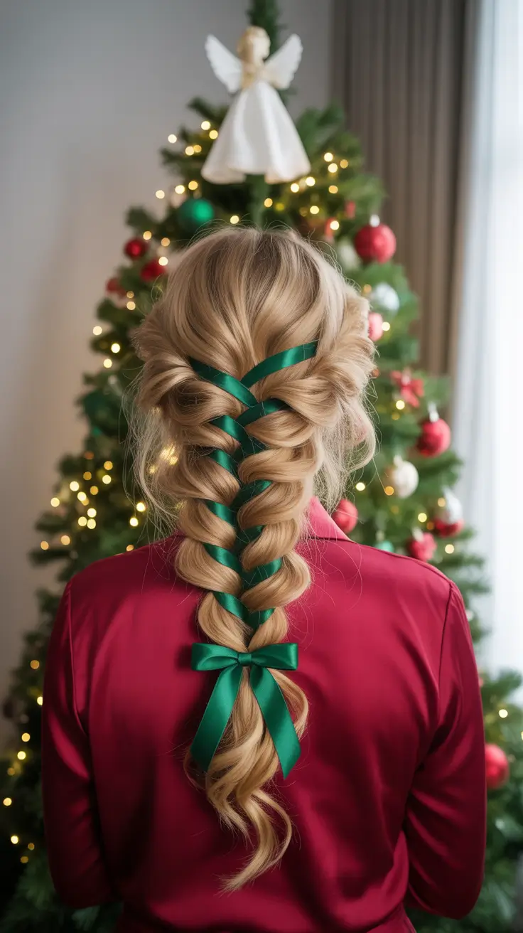 Christmas Hairstyles 2025 - Ribbon-Laced Pull-Through Braid