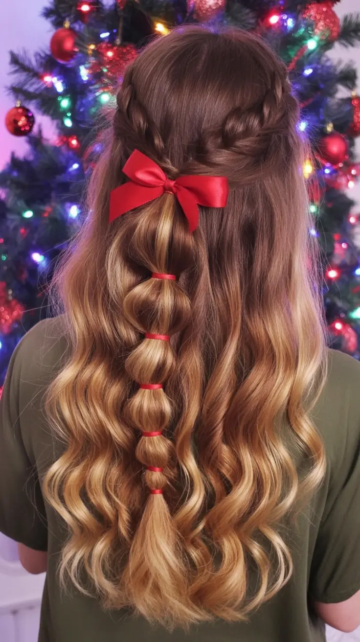 Christmas Hairstyles 2025 - Braided Half-Up With Bubble Tail