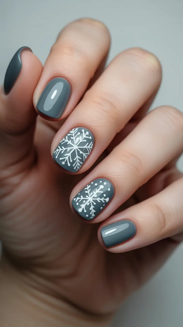 Classy Winter Nails 2025-2026 - Slate Snowfall Shorties