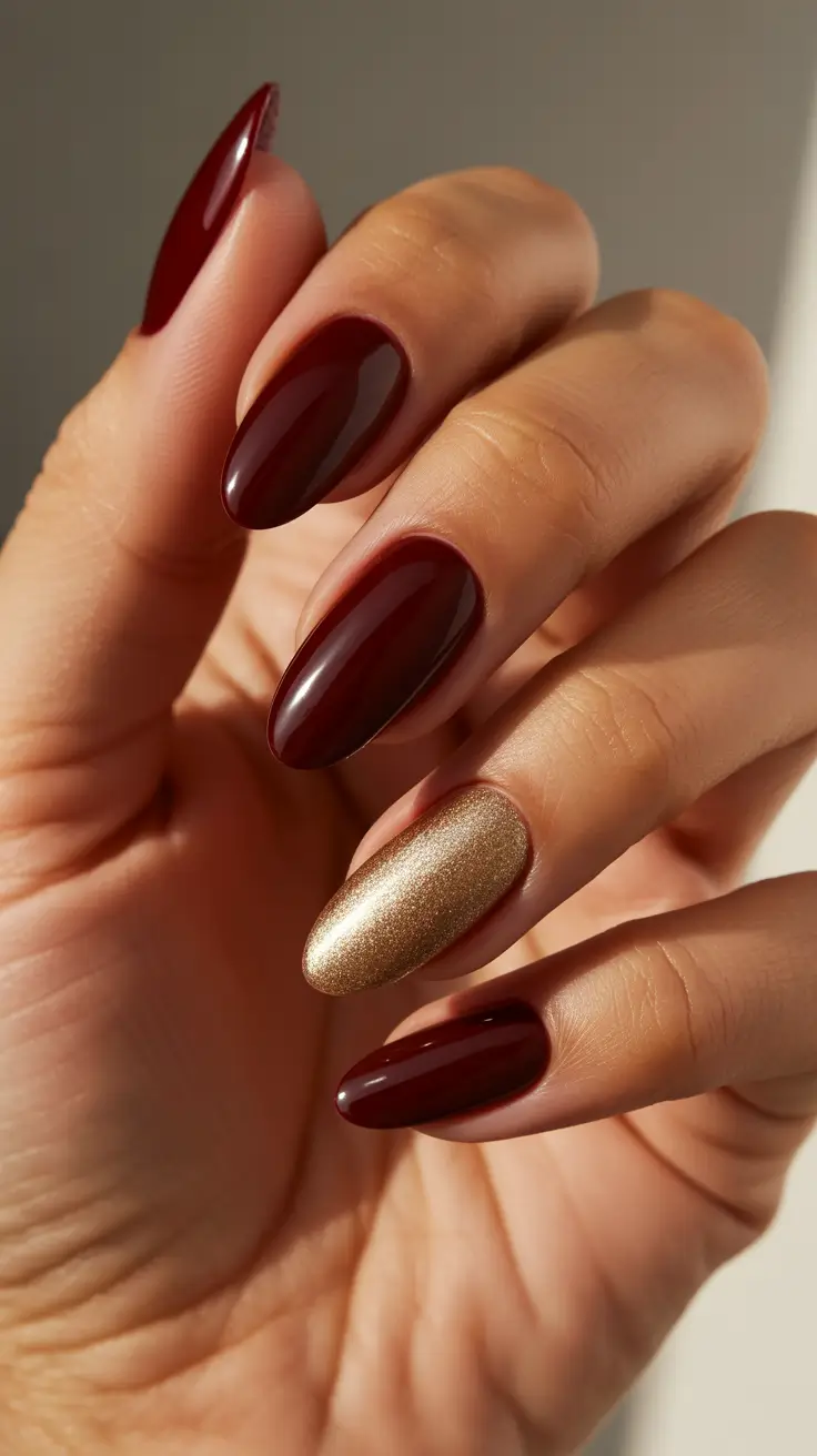 Classy Winter Nails 2025-2026 - Merlot Silk with Gold Accent
