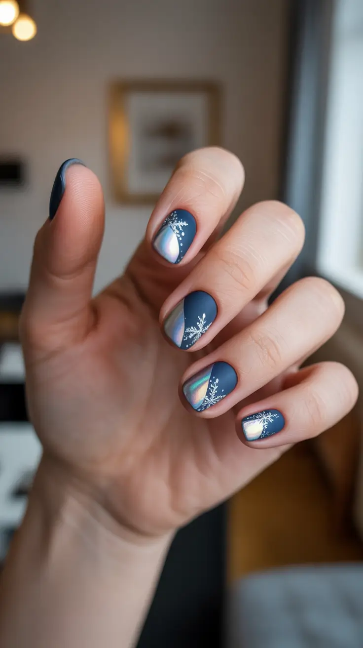 Classy Winter Nails 2025-2026 - Midnight Matte with Pearl Chrome Arcs