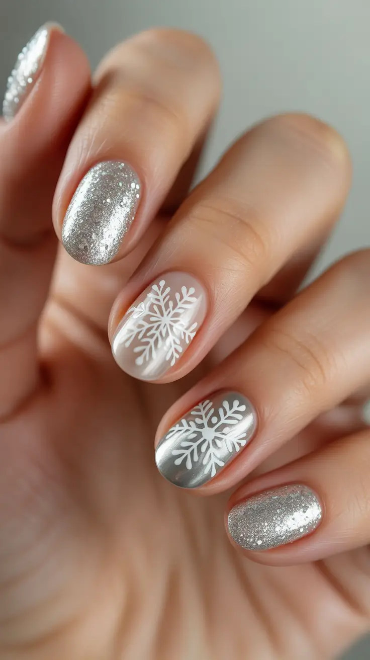 Classy Winter Nails 2025-2026 - Liquid Silver with White Flakes