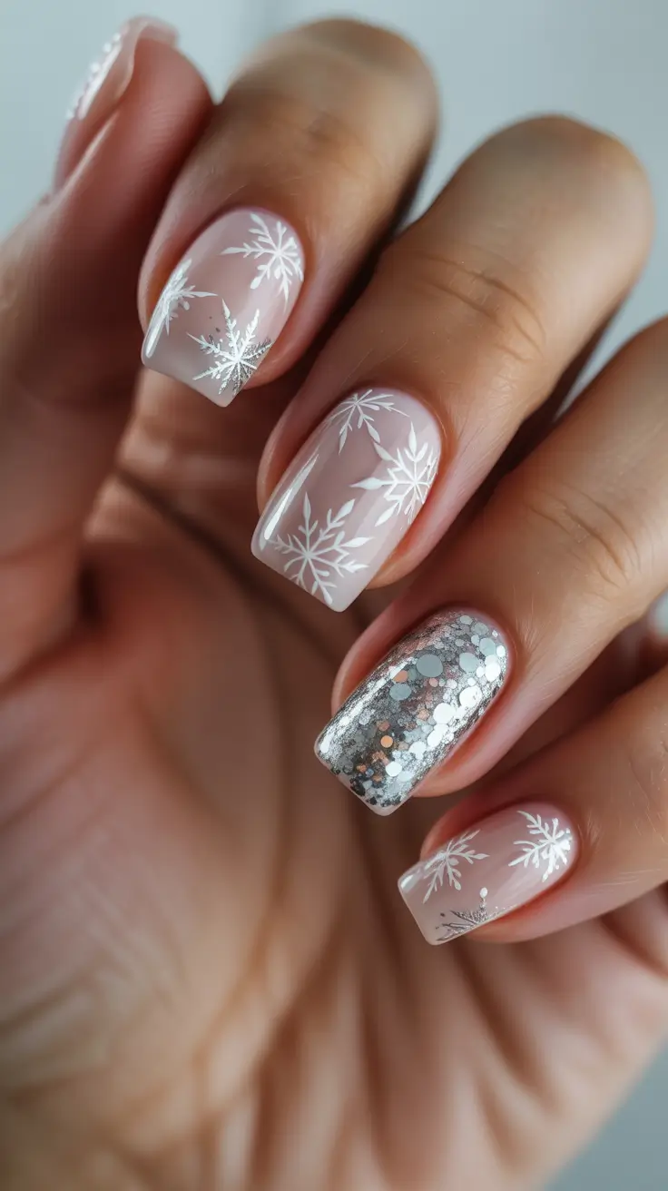 Classy Winter Nails 2025-2026 - Milk Glass Nude With Sparkle Accent