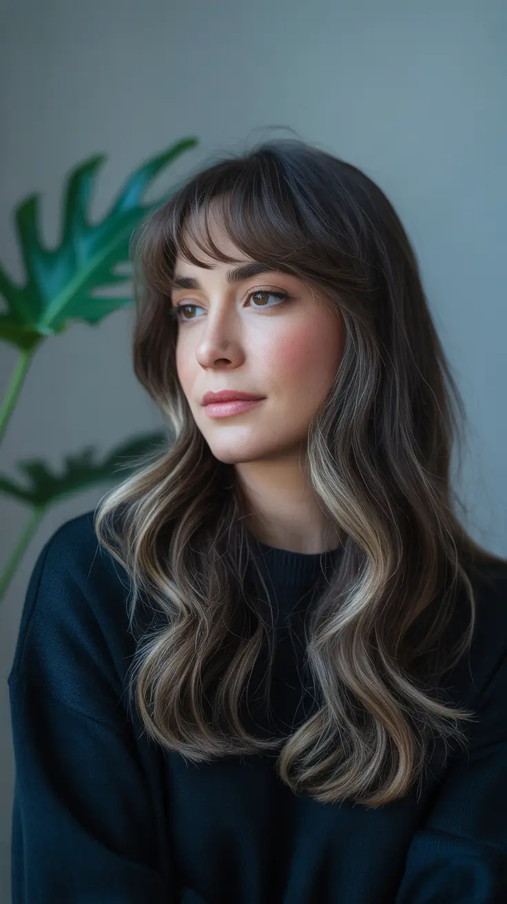 Cute Haircuts for Winter 2025–2026 - Soft Shag With Full Fringe and Winter Ribbons