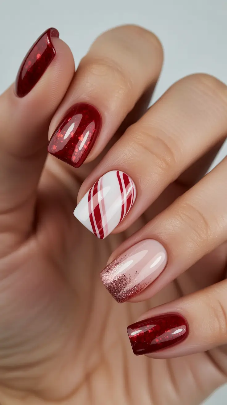 Fresh Cute Nail Inspiration Winter 2025-2026 - Candy Cane Red With Sparkle Fade