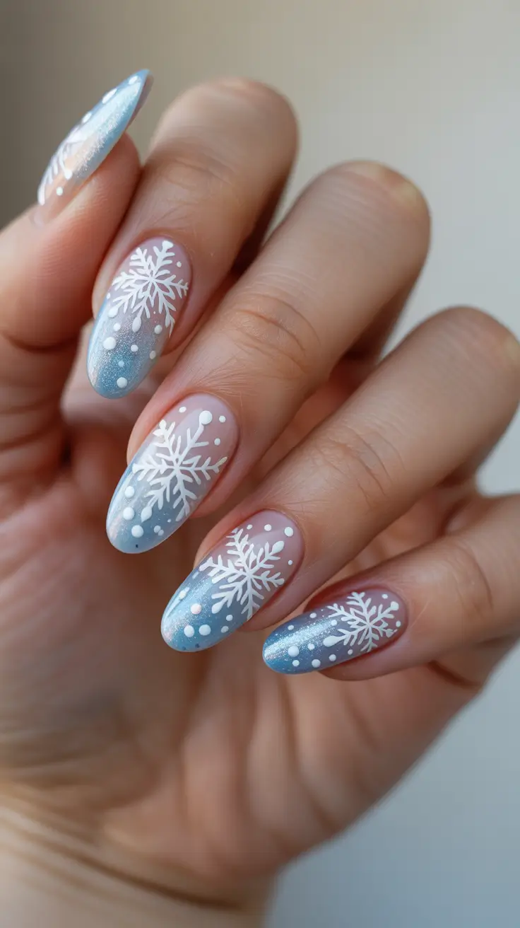 Fresh Cute Nail Inspiration Winter 2025-2026 - Frosted Sheer Gradient with Whisper Snowflakes