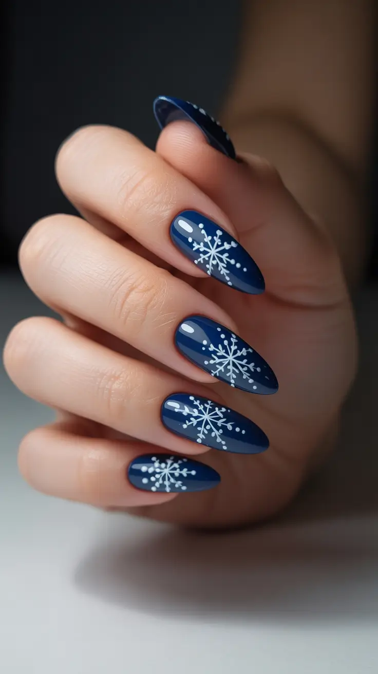 Best Dark Winter Nail Color Ideas 2025-2026 - Navy Nightfall - Delicate Flurries