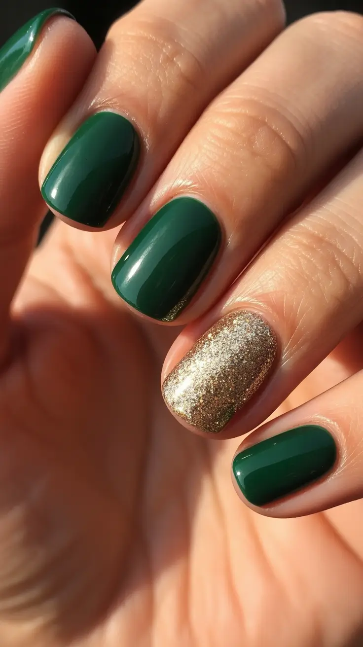 Best Dark Winter Nail Color Ideas 2025-2026 - Emerald Minimalism With Gold Accent