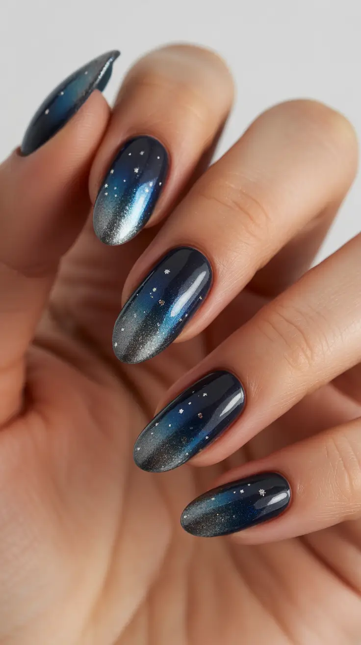 Best Dark Winter Nail Color Ideas 2025-2026 - Starry Night Oval With Micro Constellations