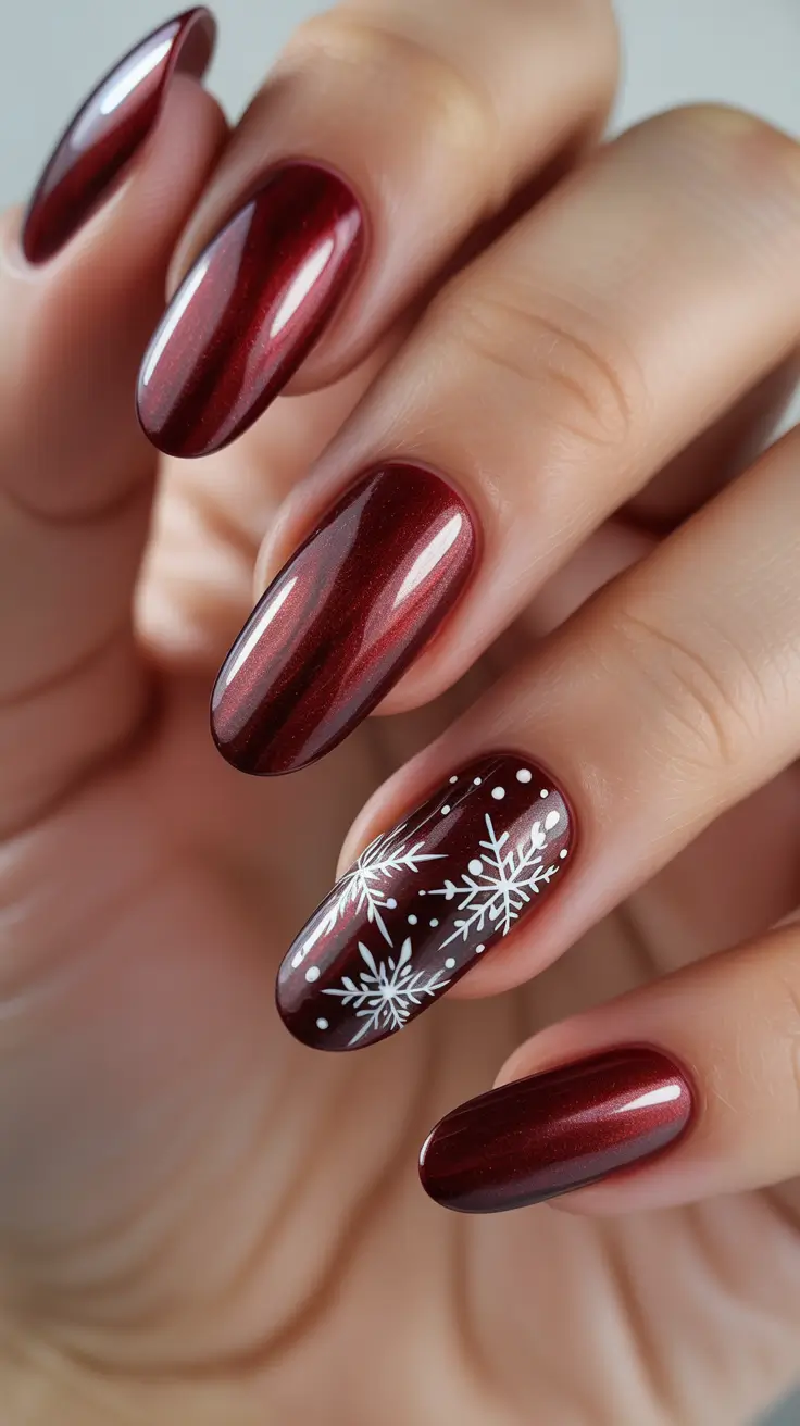 Best Dark Winter Nail Color Ideas 2025-2026 - Mulled Wine Almond - Frosted Flakes
