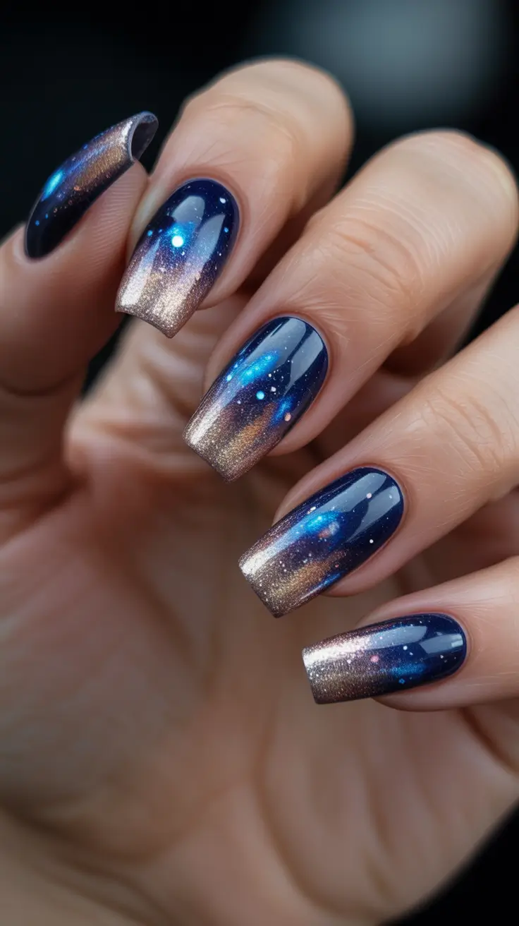 Best Dark Winter Nail Color Ideas 2025-2026 - Midnight Aurora Ombre