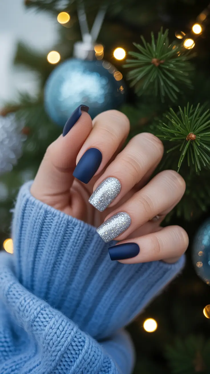 Fall Nail Color Inspo for December 2025 - Midnight Navy & Stardust Silver