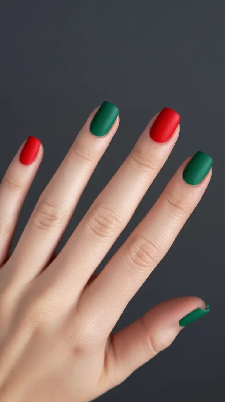Fall Nail Color Inspo for December 2025 - Matte Mistletoe Mix - Red and Evergreen