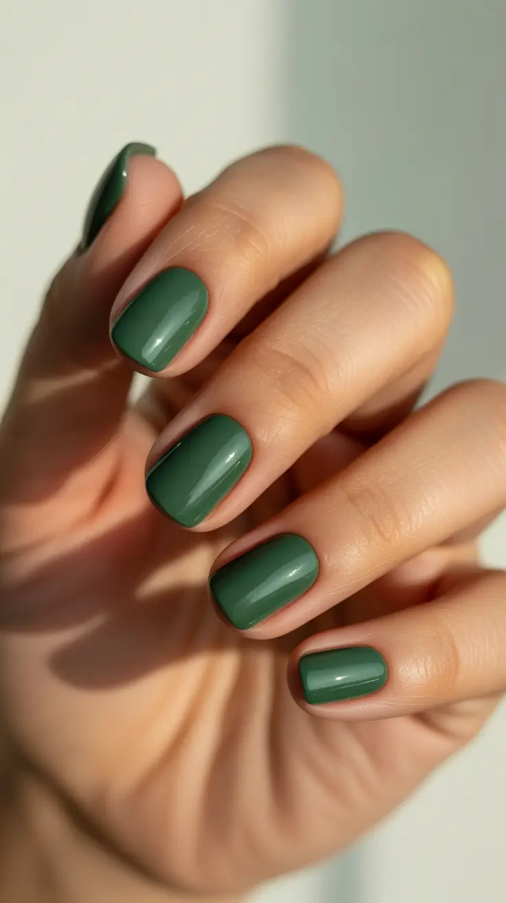 Fall Nail Color Inspo for December 2025 - Creamy Moss Green Squares