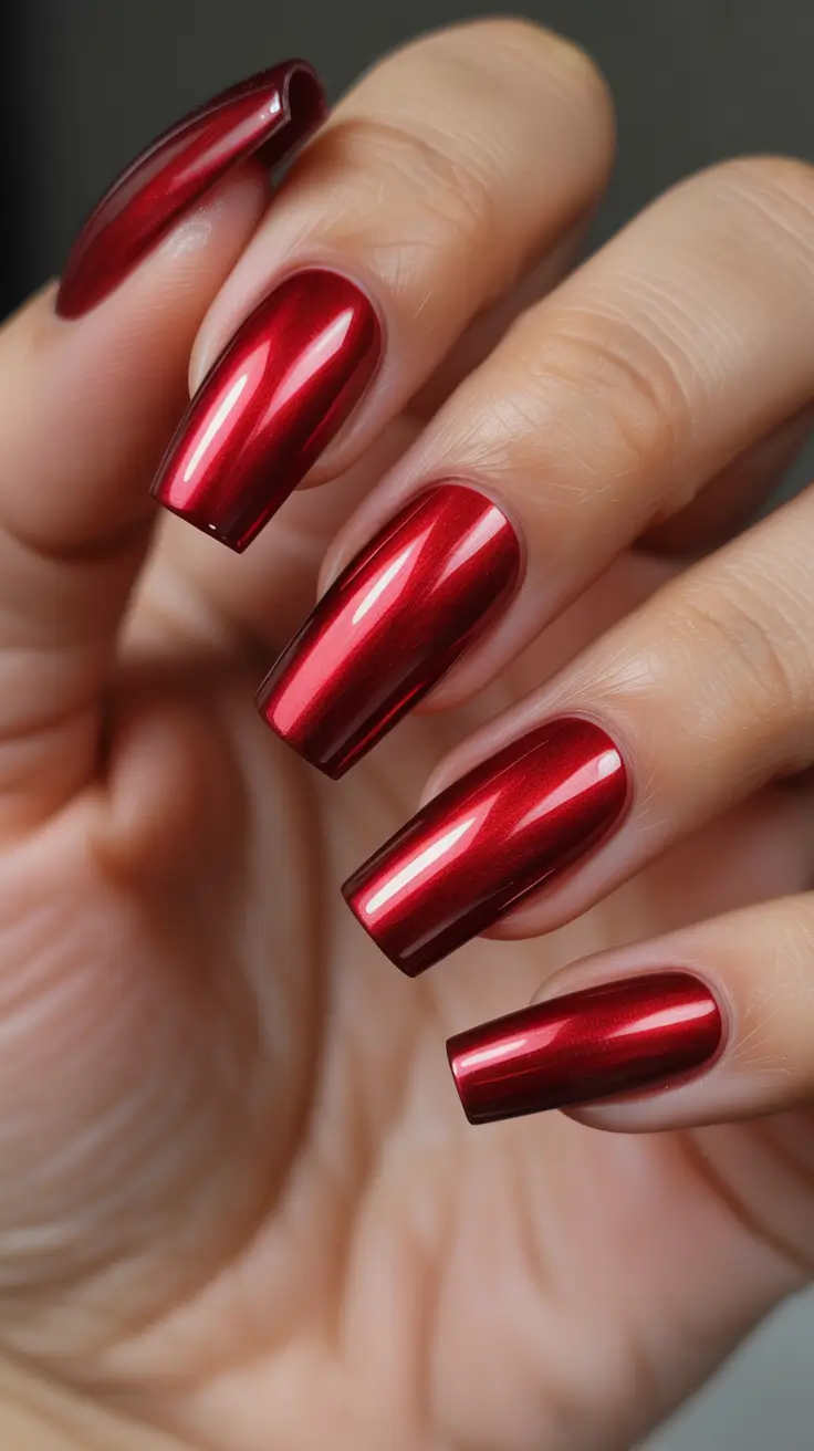 Fall Nail Color Inspo for December 2025 - Candy-Apple Red Chrome