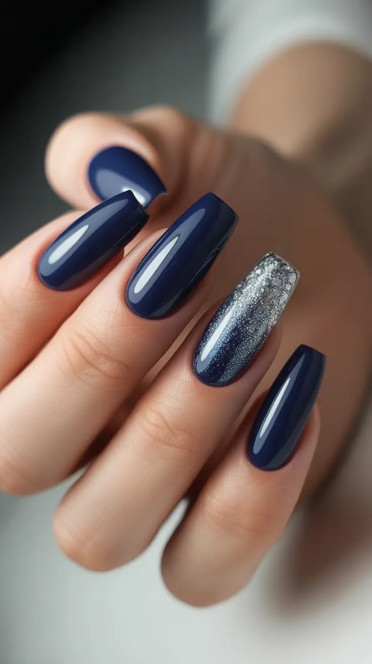 Fall Nail Color Inspo for December 2025 - Navy Constellation Accent