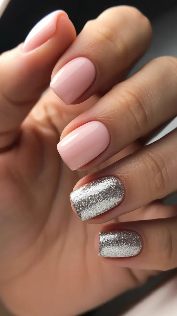 Fall Nail Color Inspo for December 2025 - Soft Pink With Platinum Party Accents