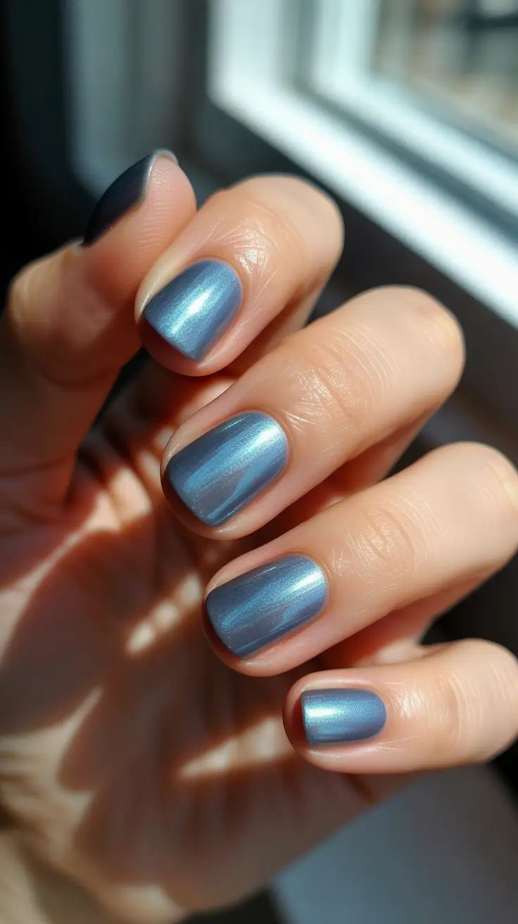 Fall Nail Color Inspo for December 2025 - Frosted Steel Blue Sheen