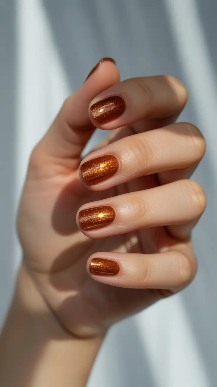 Fall Nail Color Inspo for December 2025 - Cinnamon Copper Micro-Shimmer