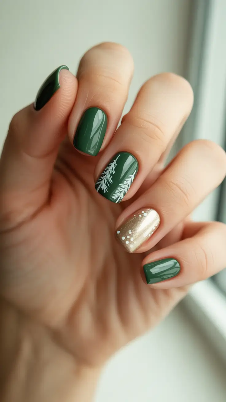 Fall Nail design for December 2025 - Forest Shorties with Gilded Berries