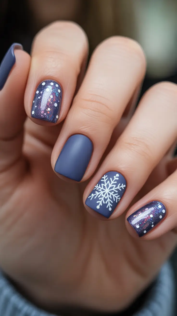 Fall Nail design for December 2025 + Matte Twilight Shorties With Snowy Confetti
