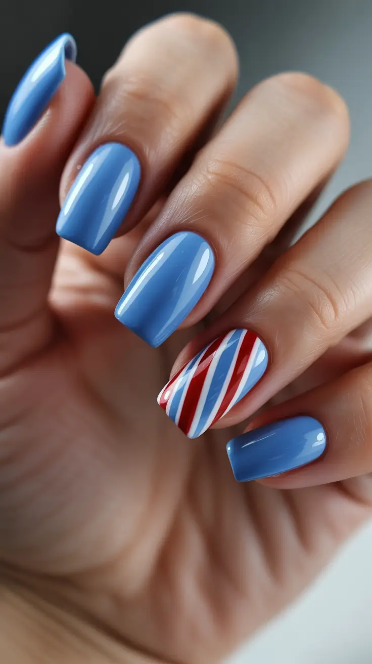 Fall Nail design for December 2025 - Frost-Blue Candy Cane Accent
