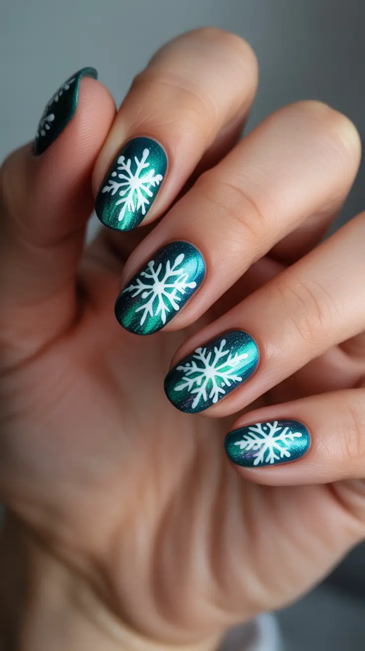 Fall Nail design for December 2025 + Teal Sheen Shorties With Minimal Flakes