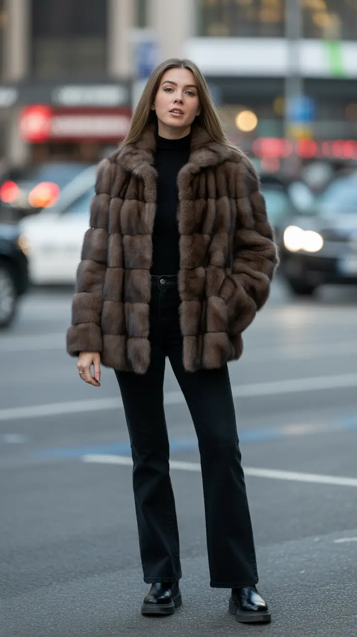 Fall outfits Ideas for December 2025 - Plush Boxy Fur Effect With Straight Jeans