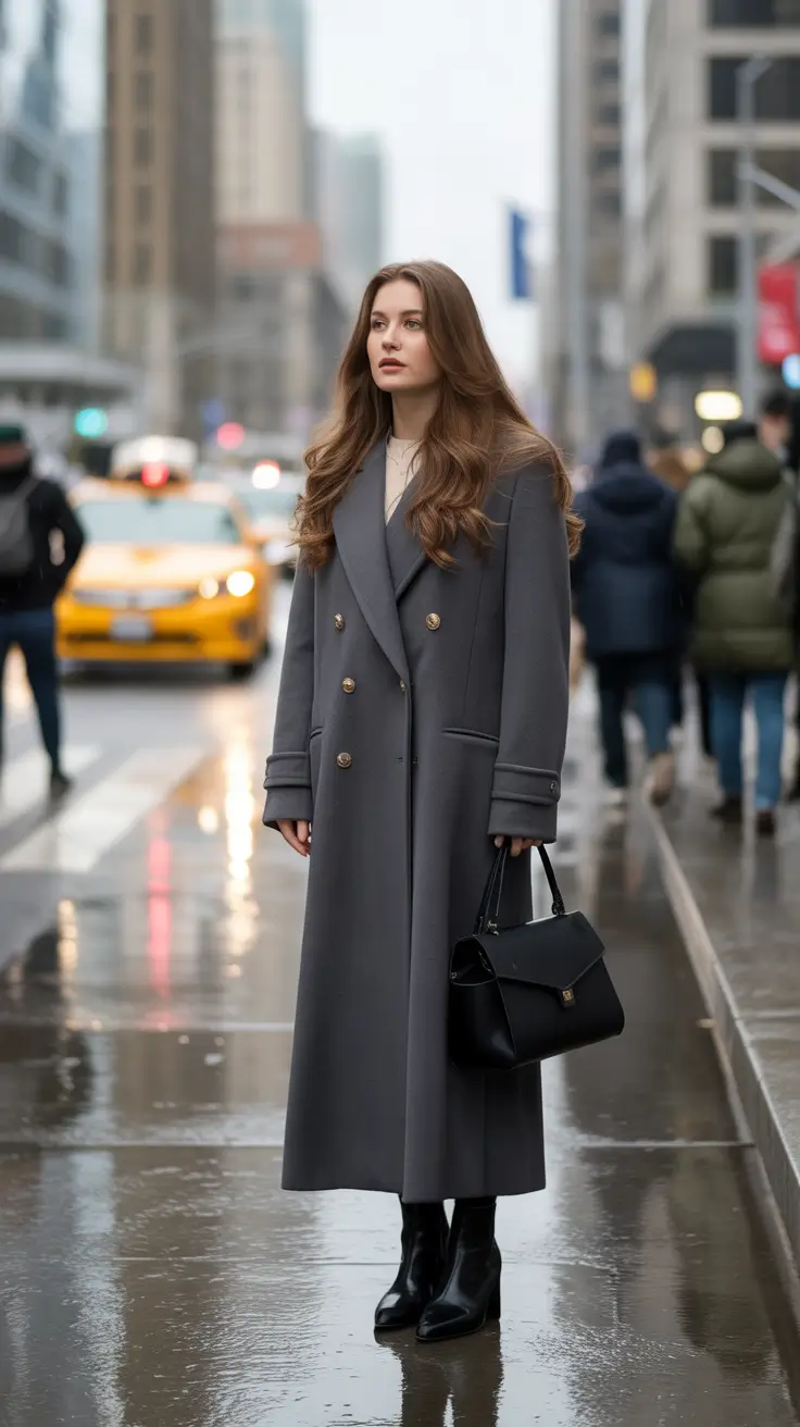Fall outfits Ideas for December 2025 - Steel Gray Maxi Coat For Rainy City Days