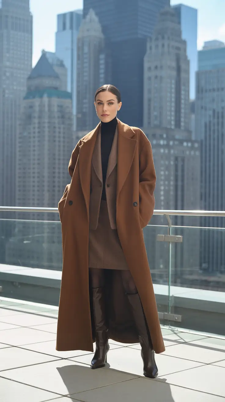 Fall outfits Ideas for December 2025 - Camel Maxi Coat Over Blazer And High Boots