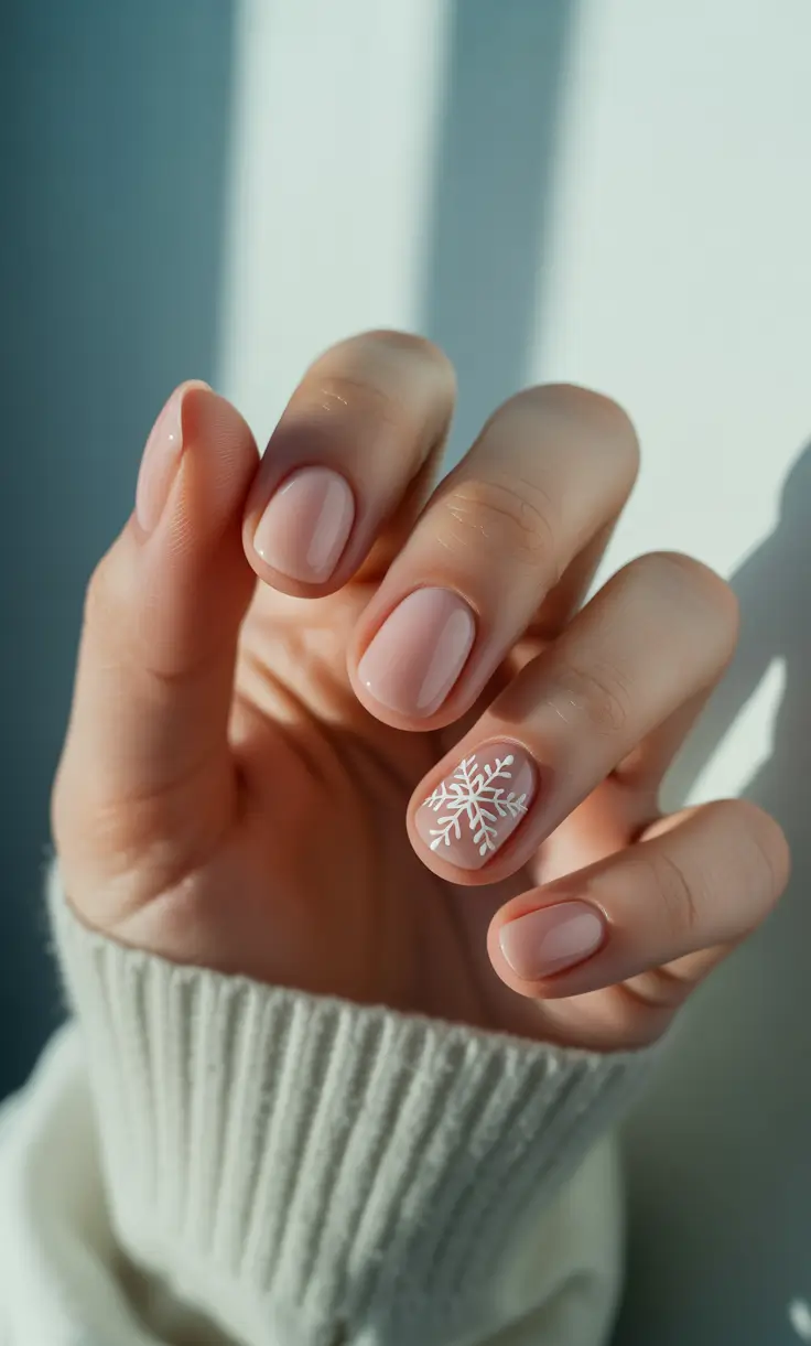 Neutral Winter Nails 2025-2026 - Creamy Shorties With Single Snowflake
