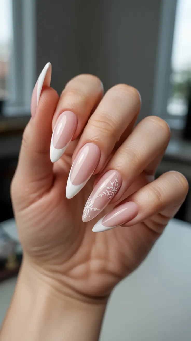 Neutral Winter Nails 2025-2026 Snowy French Almond Glow