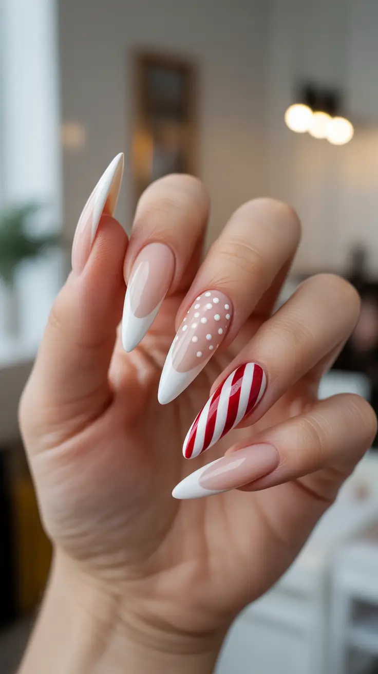 Neutral Winter Nails 2025-2026 Clean French With Candy-Stripe Accent