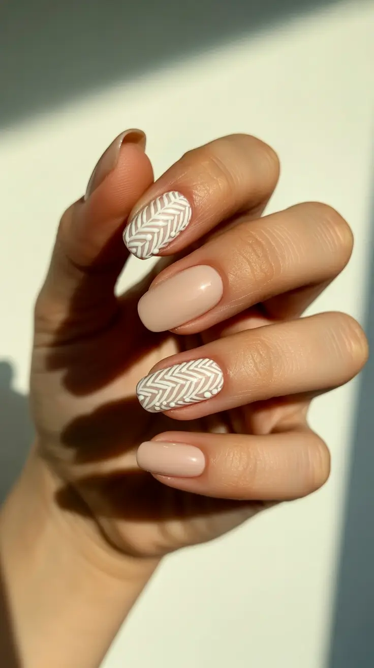 Neutral Winter Nails 2025-2026 - Almond Neutrals With Cable-Knit Accents