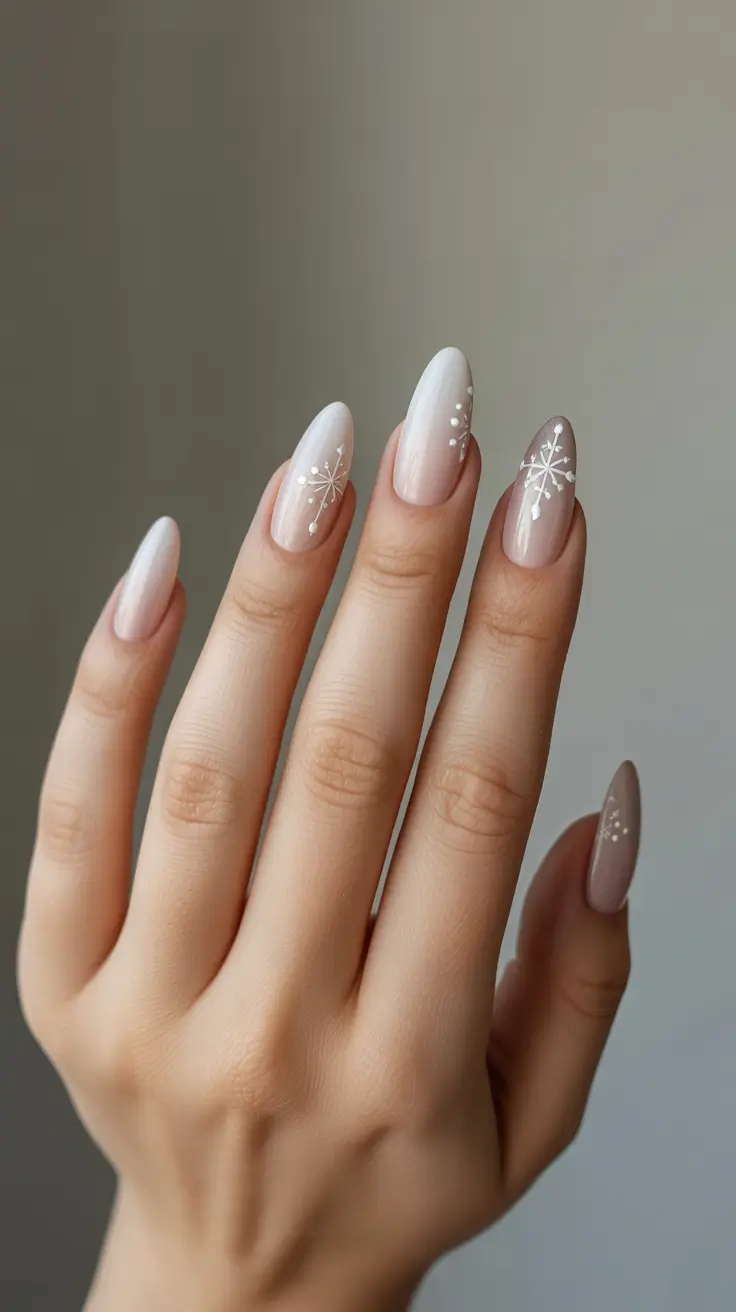 Neutral Winter Nails 2025-2026 - Frost-Kissed Ombre With Mini Snowbursts
