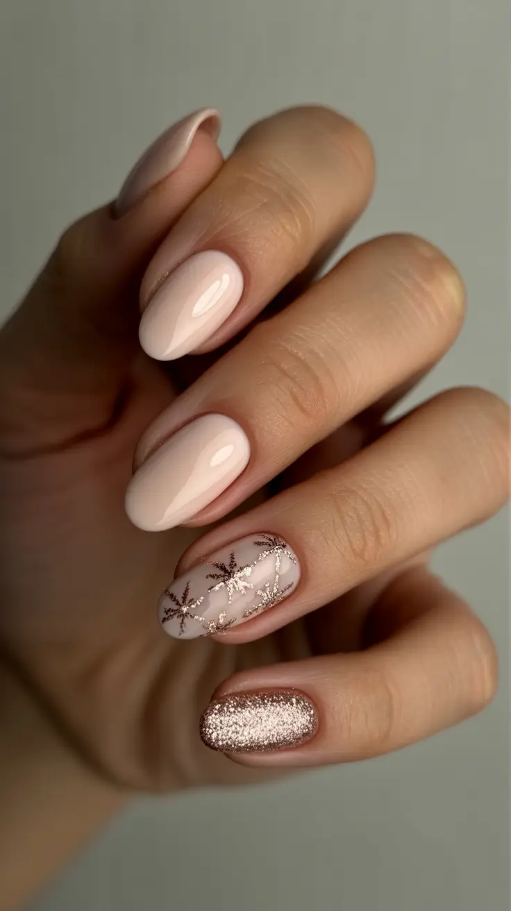 Neutral Winter Nails 2025-2026 Rosy Nude With Starry Sparkle Accent