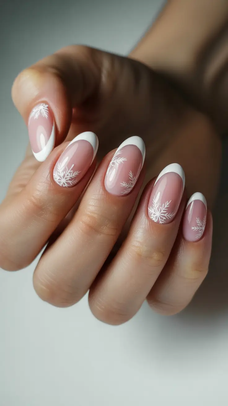 Pink Winter Nails 2025-2026 - Classic French With Whispered Snowflakes