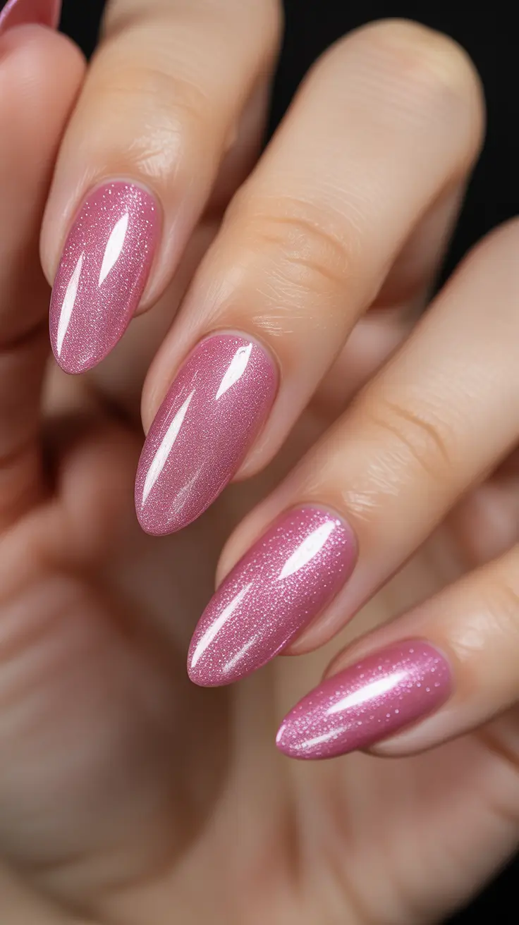 Pink Winter Nails 2025-2026 - Sugar-Glazed Rosy Shimmer Almonds