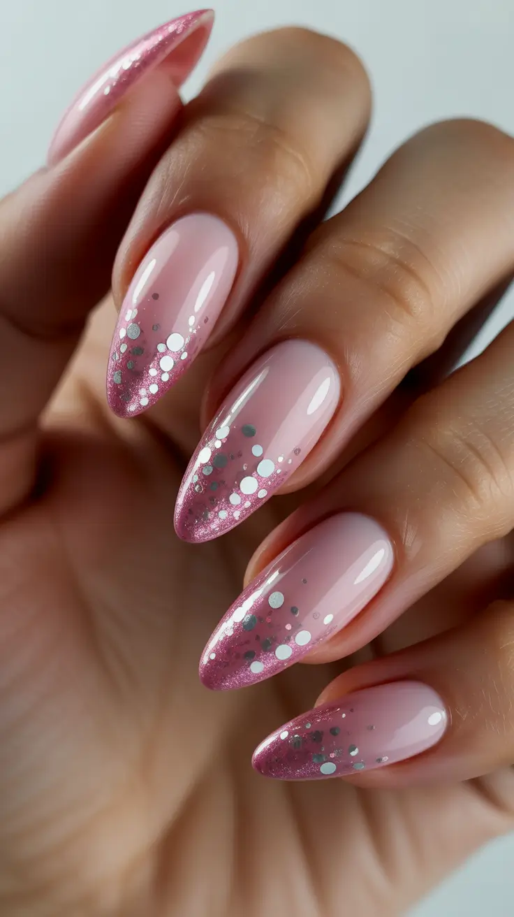 Pink Winter Nails 2025-2026 - Pink Confetti Gradient Tips